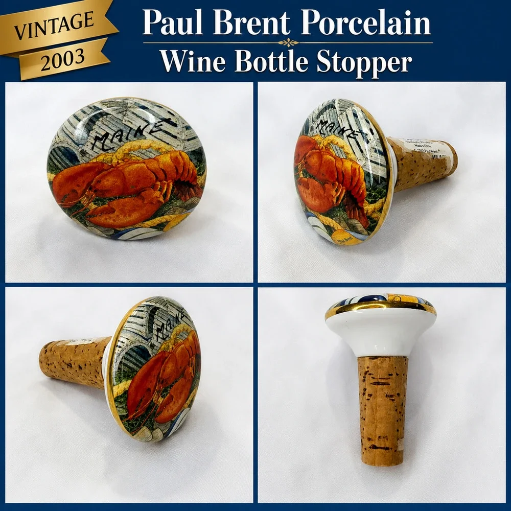 VTG 2003 Paul Brent Lobster Porcelain Wine Bottle Stopper Nautical Cork Maine